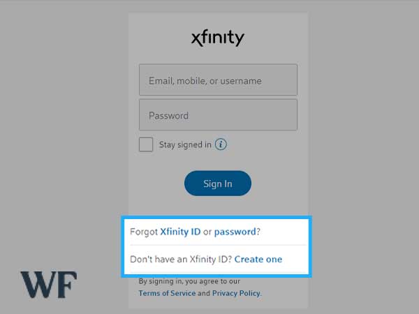 The forgot password field page for Comcast