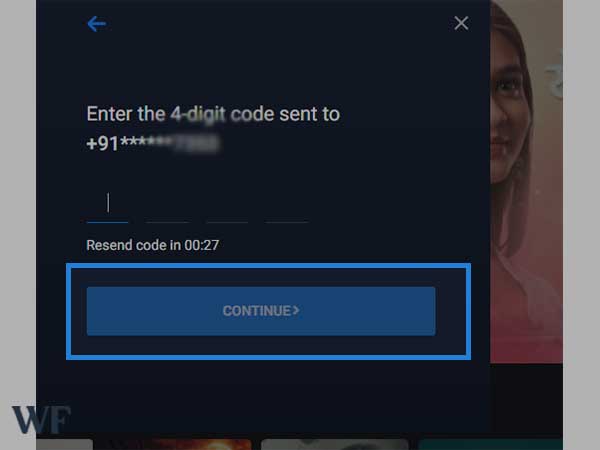 enter the verification code received on phone number