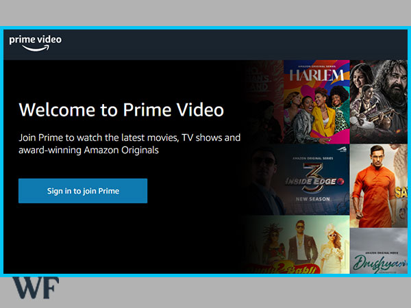 homepage of Amazon Prime Video
