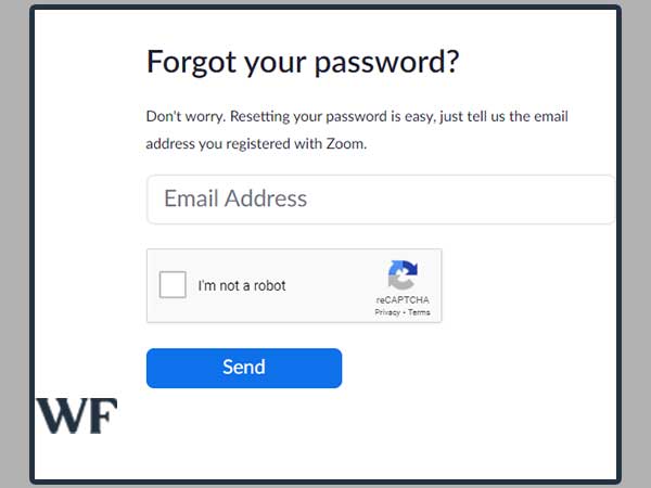 forgot password page for Zoom