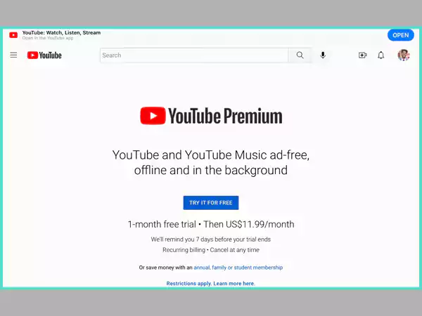YouTube Premium Subscription Plan