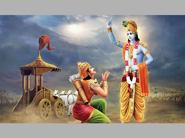 Lord Krishna Teaching Arjuna