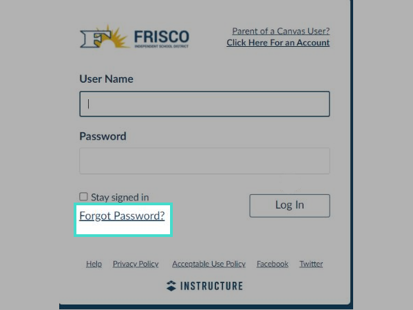 Forget password in Canvas FISD