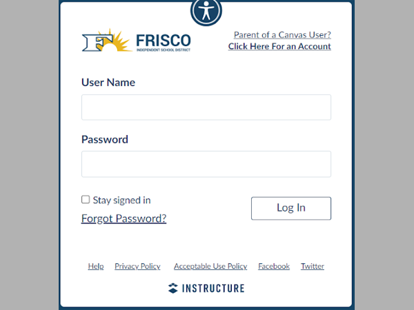 Sign up page for a parent in Canvas FISD